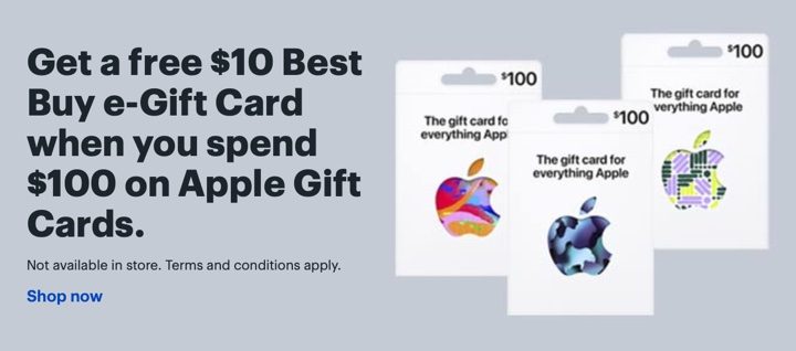 Buy $100 Apple Gift Card, Get $10 Best Buy e-Gift Card Free