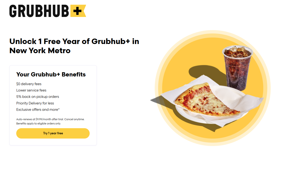 Get 1 Free Year of Grubhub+