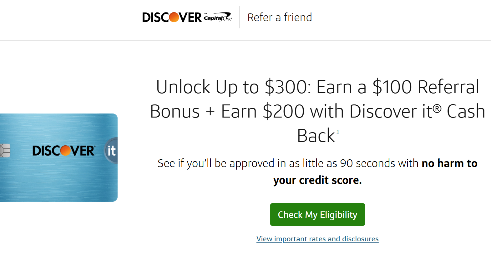 Discover it Cash Back Referral Offer: Up to $300 Combined Bonus